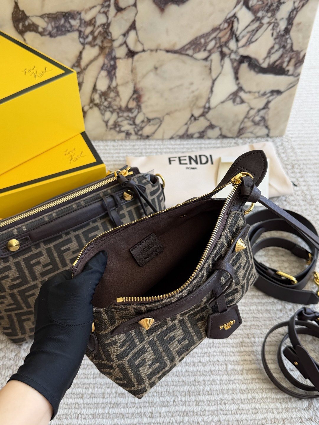 Fendi Framed Monogram Top-Handle Shoulder Bag — front