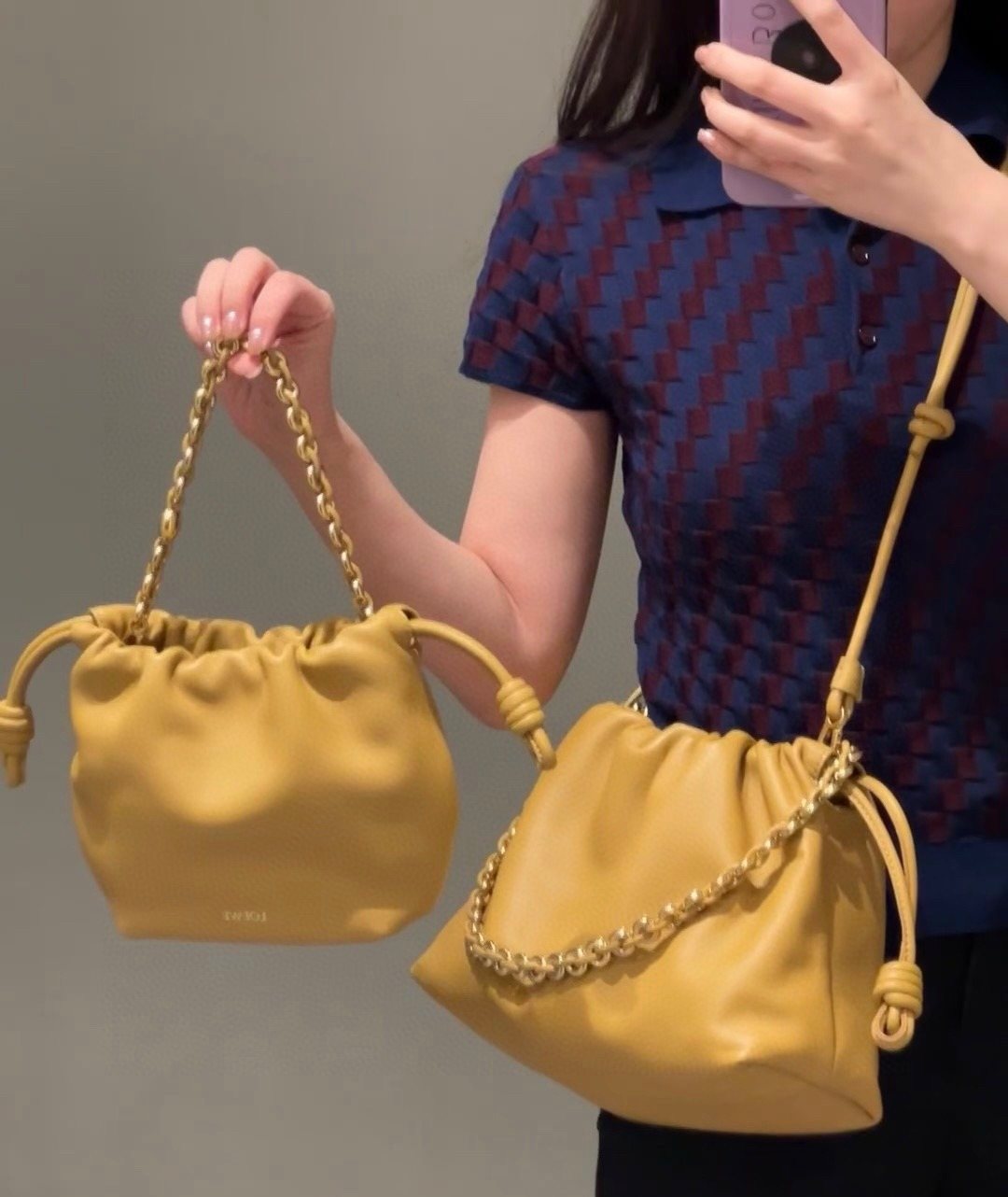 Loewe Gathered Pouch Bag with Gold-Tone Chain — comparison