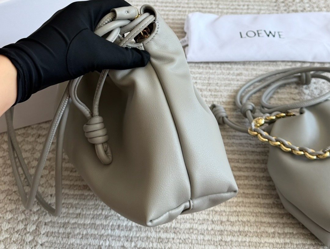 Loewe Gathered Pouch Bag with Gold-Tone Chain — side