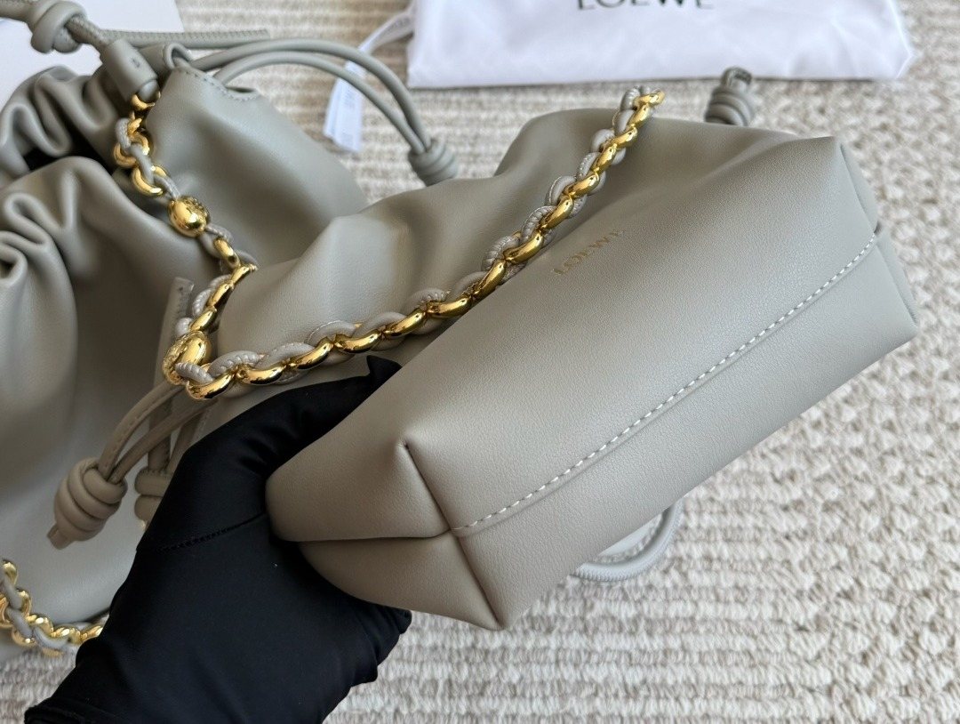 Loewe Gathered Pouch Bag with Gold-Tone Chain — detail