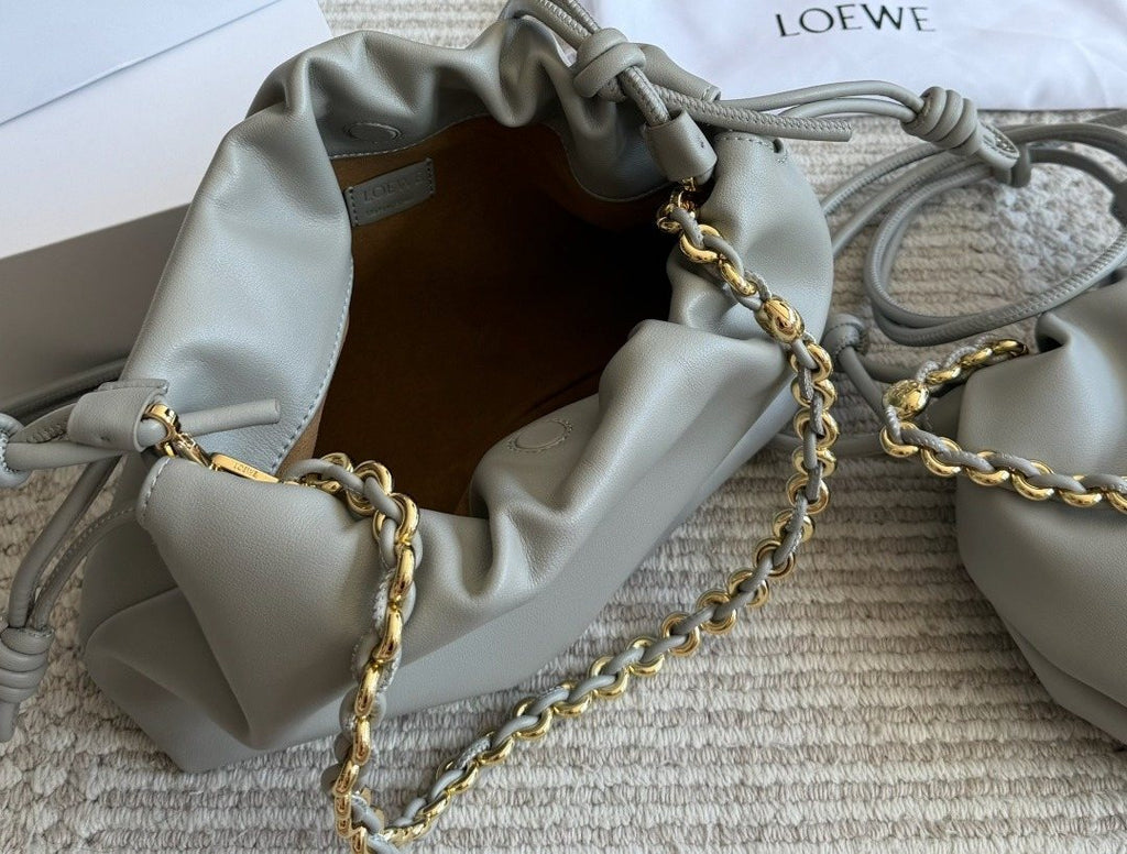 Loewe Gathered Pouch Bag with Gold-Tone Chain — detail