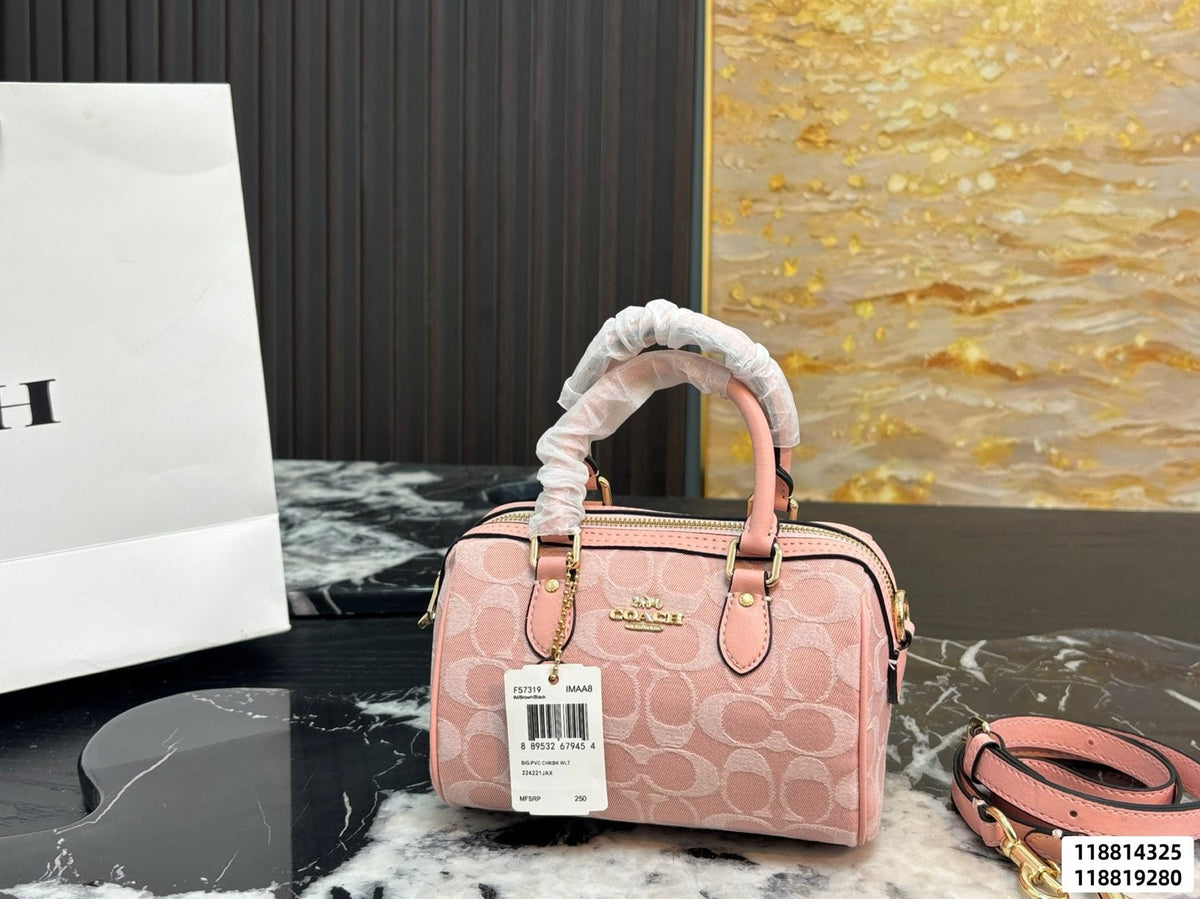 Coach Rowan Pink Signature Barrel Bag — front
