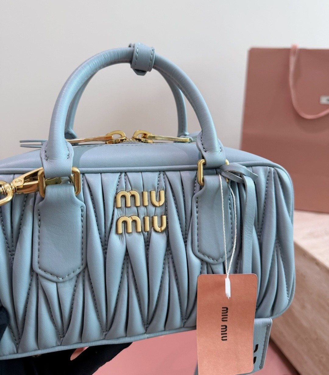 Miu Miu Gathered Bowling Top-Handle Bag — detail