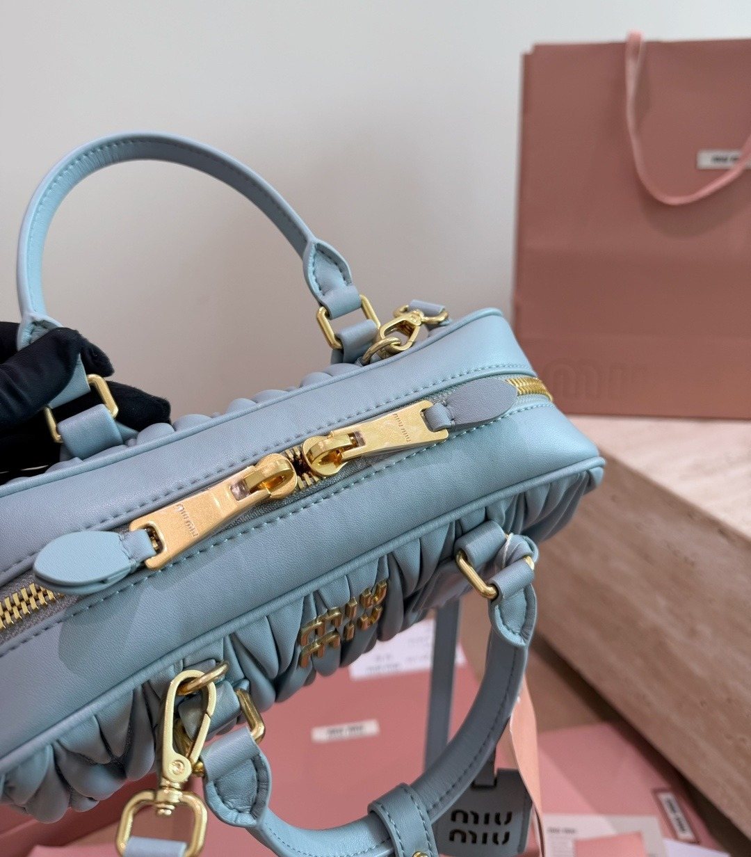 Miu Miu Gathered Bowling Top-Handle Bag — detail