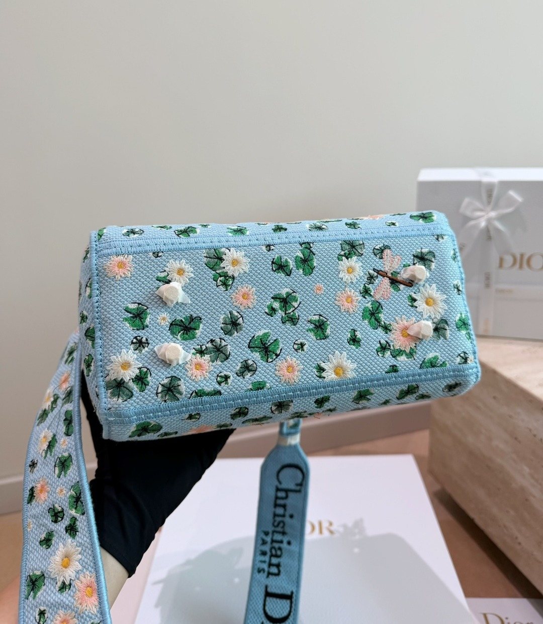 Dior Lady D-Lite Floral Embroidered Top-Handle Bag — detail