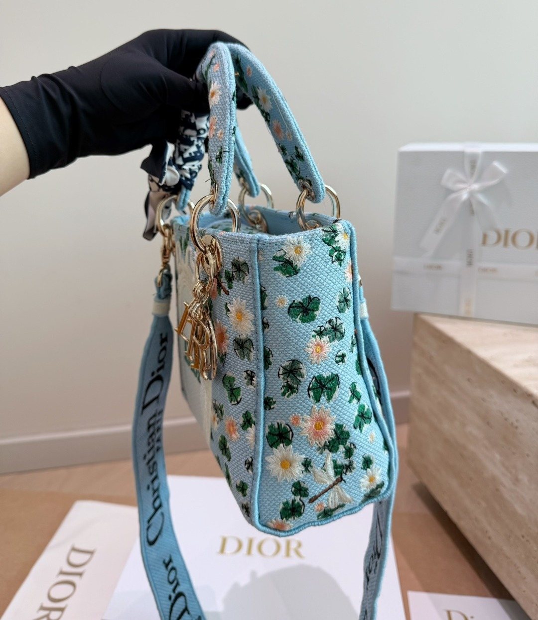 Dior Lady D-Lite Floral Embroidered Top-Handle Bag — side