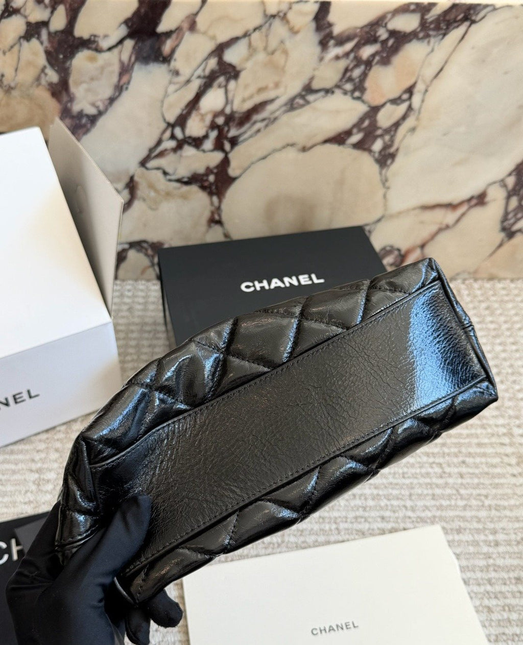 Chanel Diamond-Quilted Chain Hobo Bag — detail