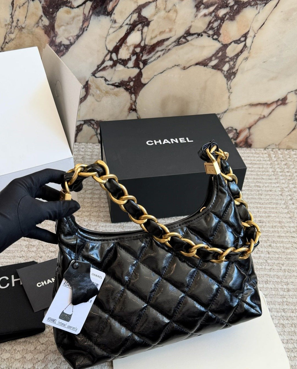 Chanel Diamond-Quilted Chain Hobo Bag — back