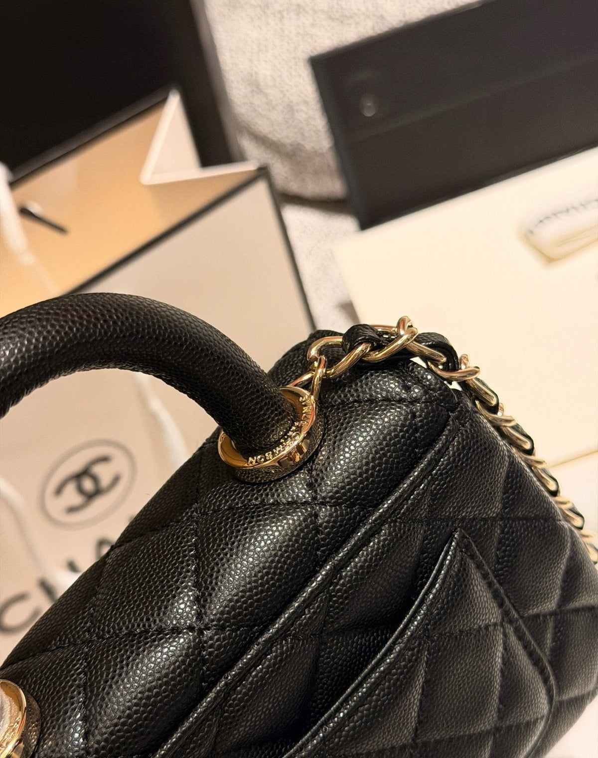 Chanel Mini Coco Handle Quilted Crossbody Bag — detail