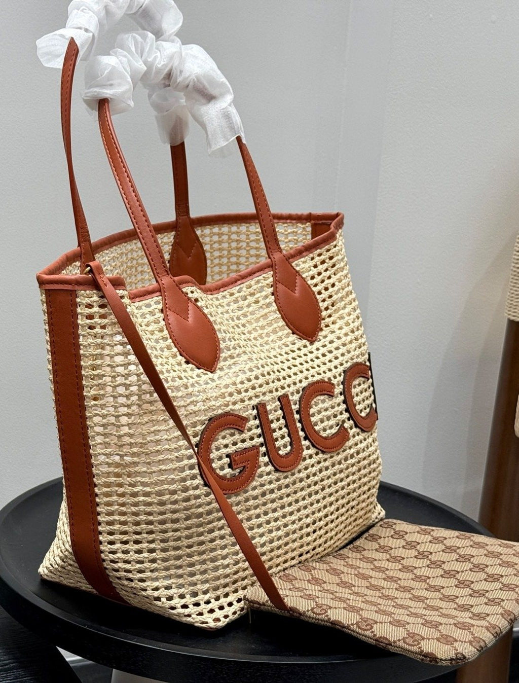 Gucci Woven Tote with Long Handles — side