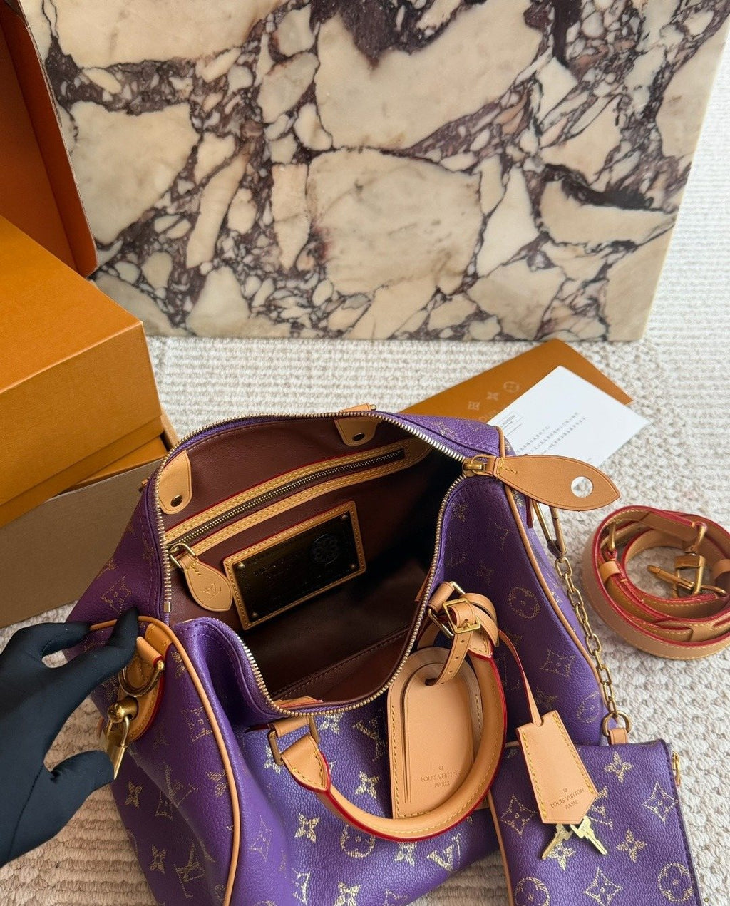 Louis Vuitton Speedy Purple Gold Monogram Boston Bag — detail