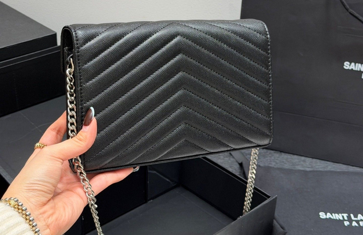 Saint Laurent Chevron-Quilted Envelope Wallet on Chain — back
