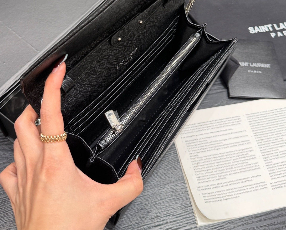 Saint Laurent Chevron-Quilted Envelope Wallet on Chain — detail