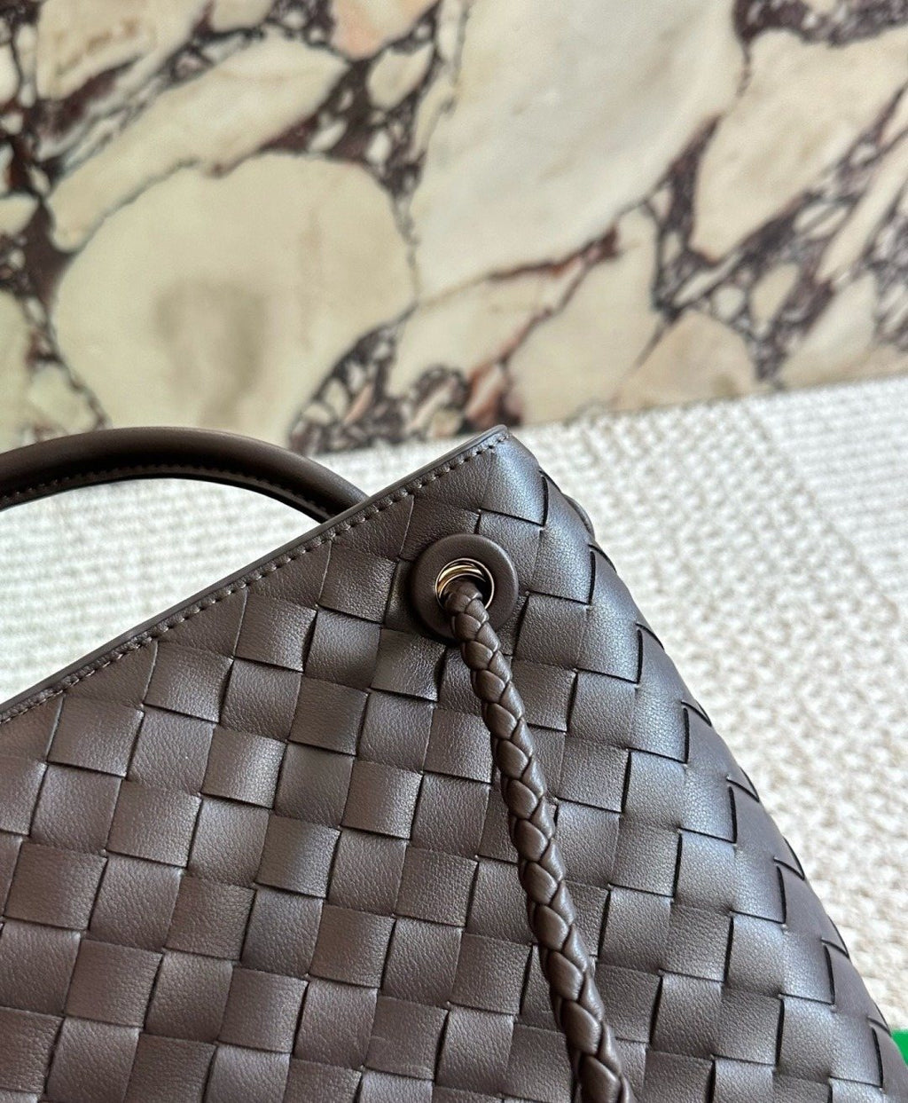 Bottega Veneta Andiamo Woven Tote Bag — detail