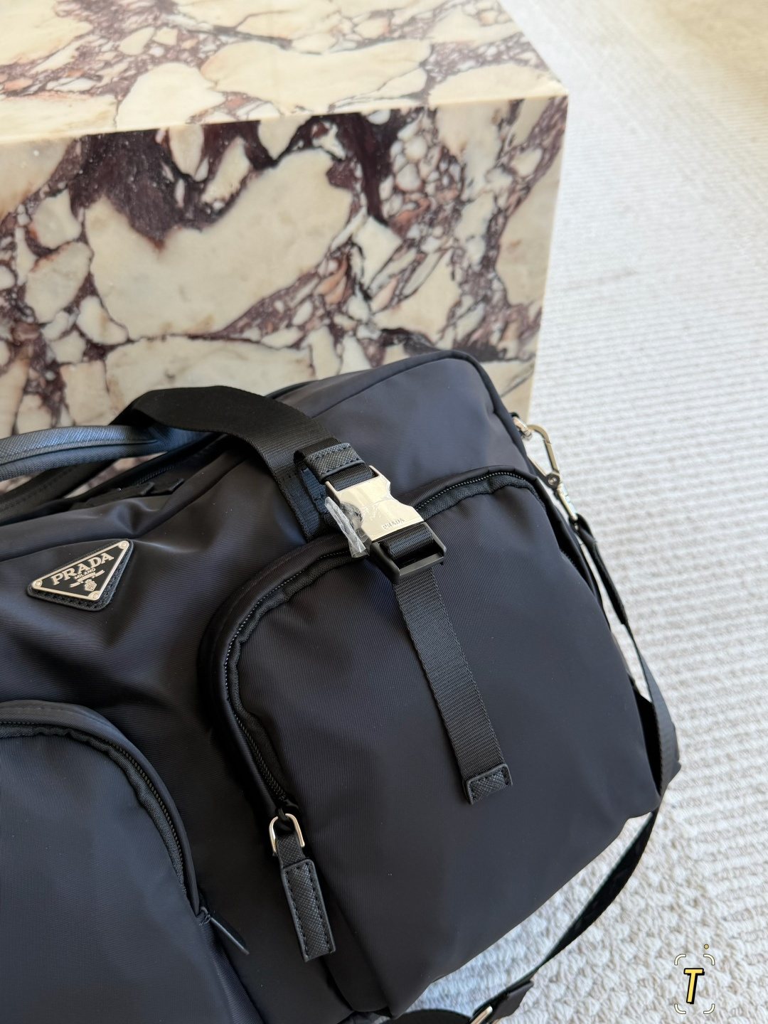 Prada Nylon Travel Bag with Front Zip Pockets — detail