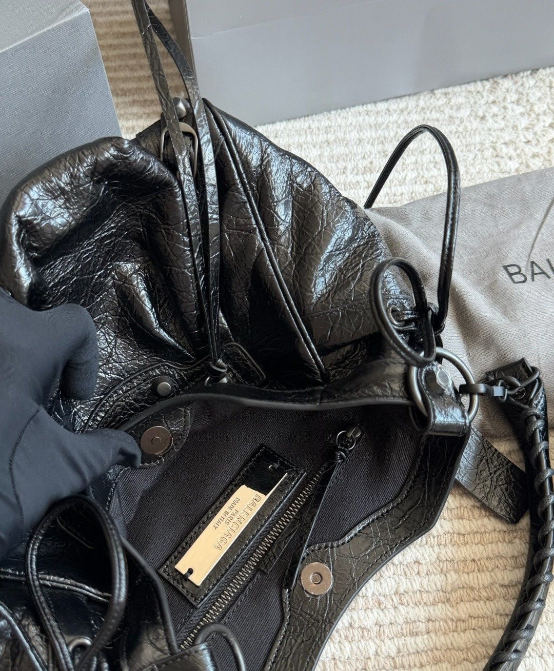 Balenciaga Gathered Studded Shoulder Bag — detail