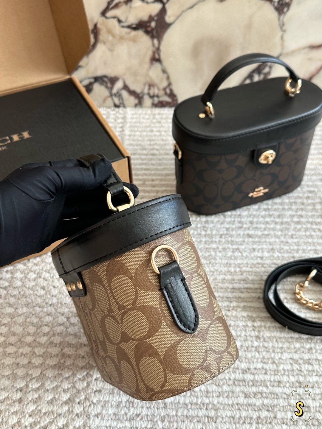 Coach Georgie Monogram Top-Handle Box Bag — side