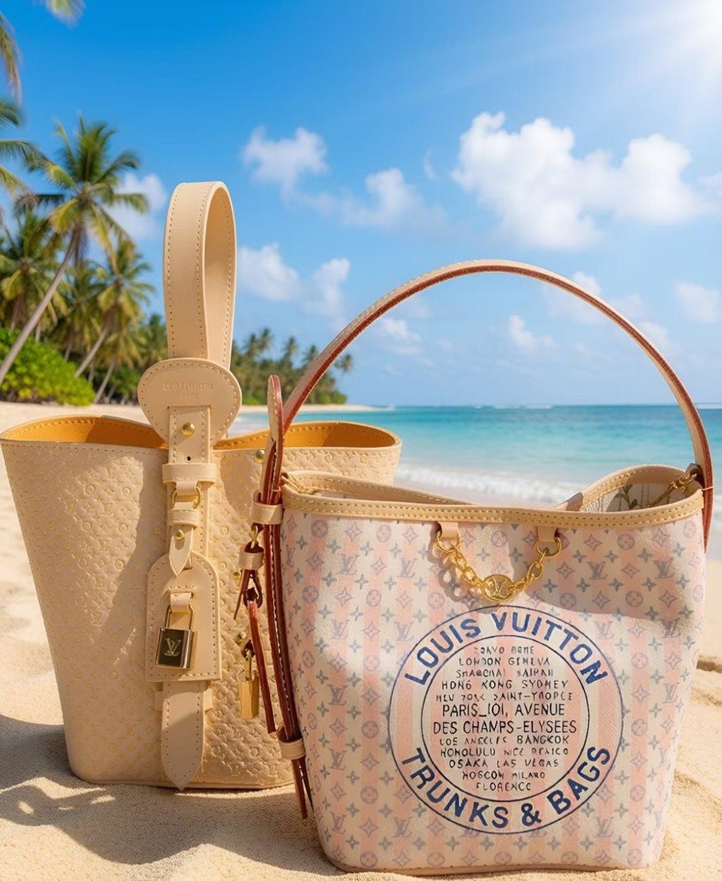Louis Vuitton All In BB Pink Patterned Bucket Bag — hero