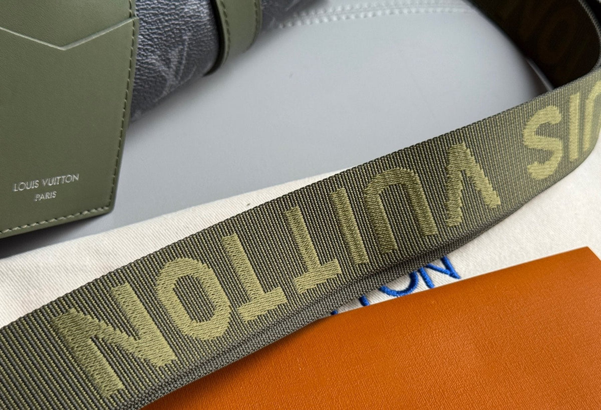 Louis Vuitton Keepall Monogram Duffel Bag with Olive Trim — detail