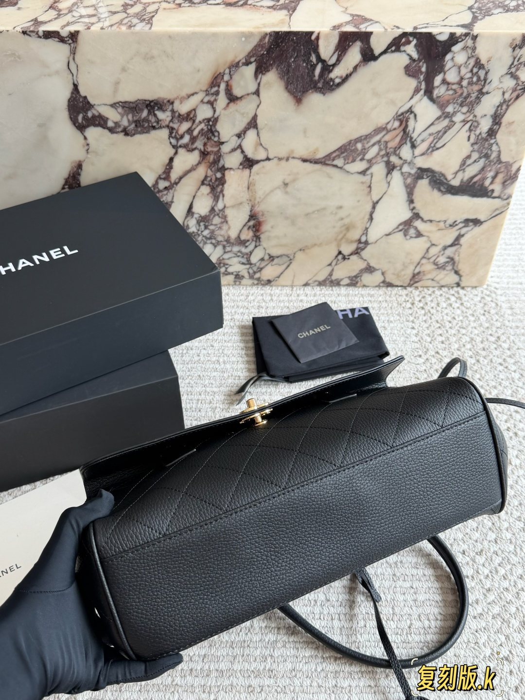 Chanel Quilted Baguette Shoulder Bag — detail