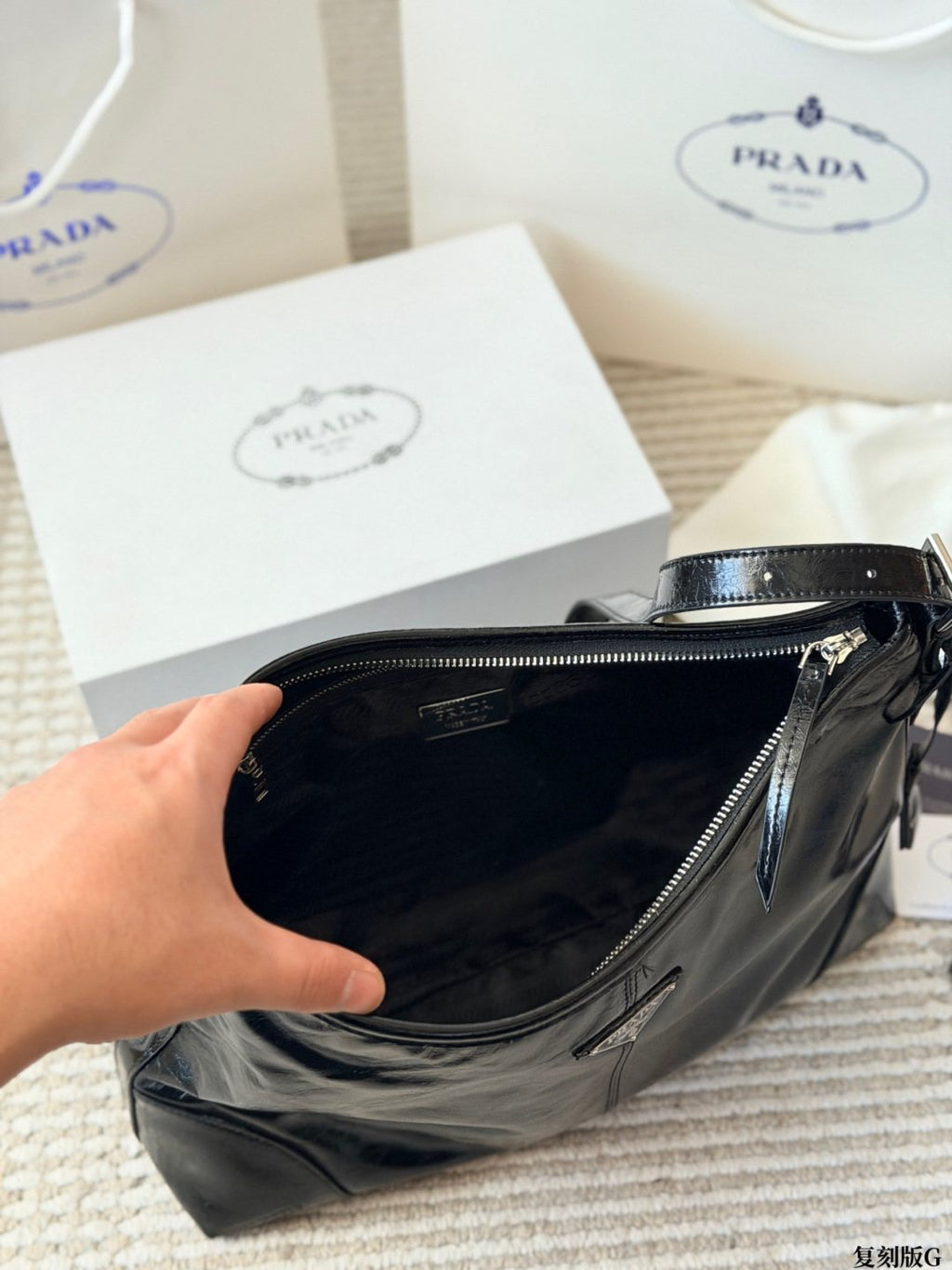 Prada Aimee Glossy Shoulder Bag — front