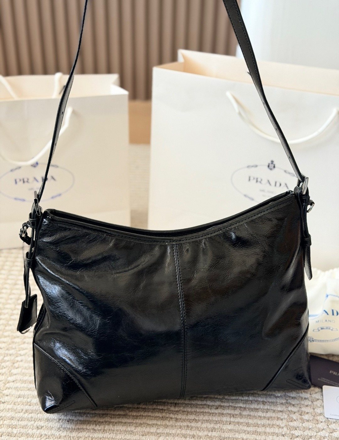 Prada Aimee Glossy Shoulder Bag — back