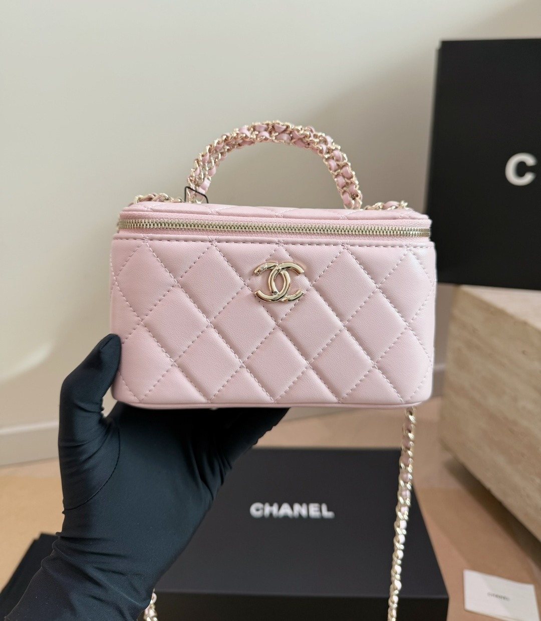 Chanel Quilted Top-Handle Box Bag — model