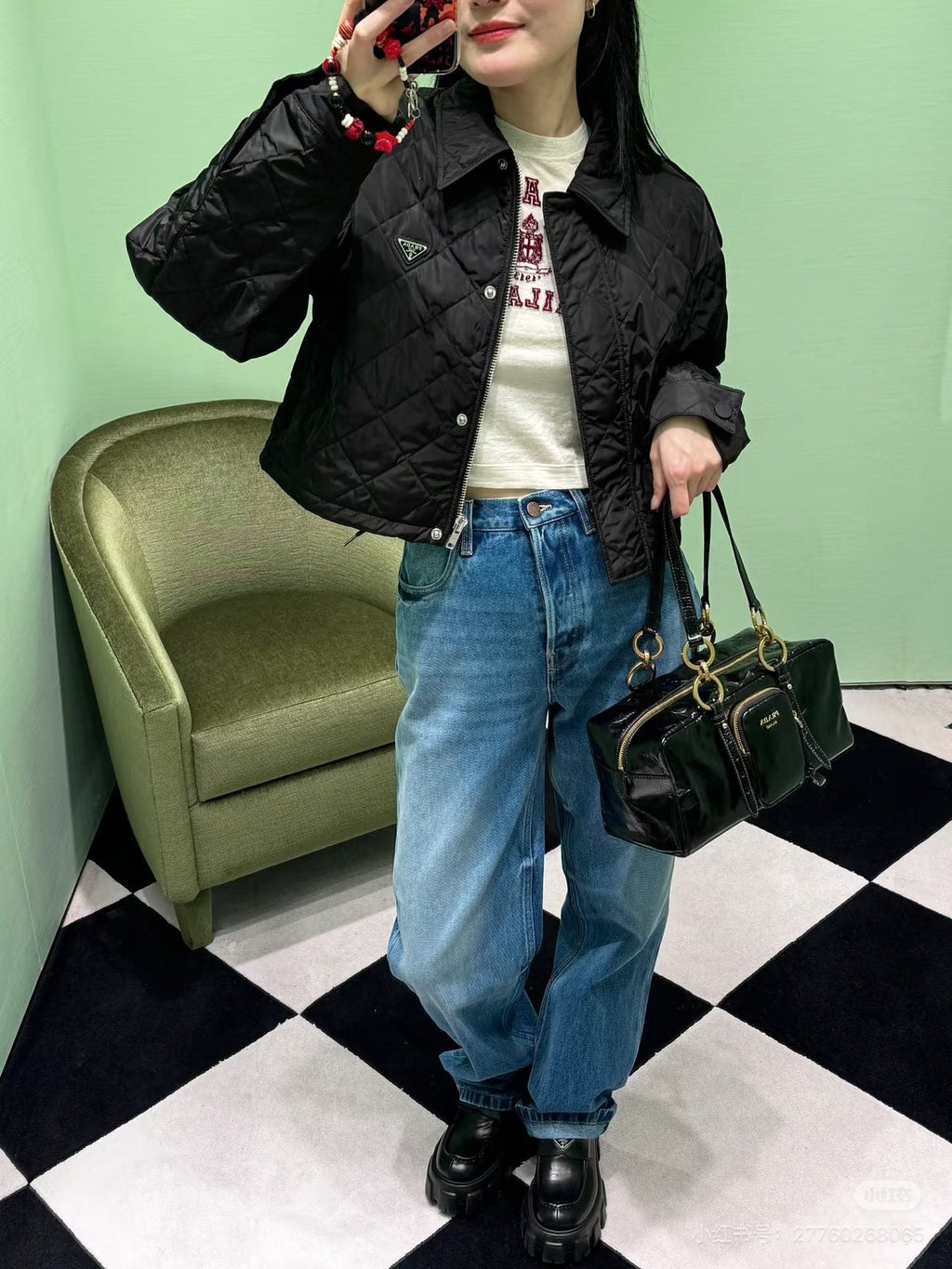 Prada Glossy Front-Pocket Top-Handle Bag — model
