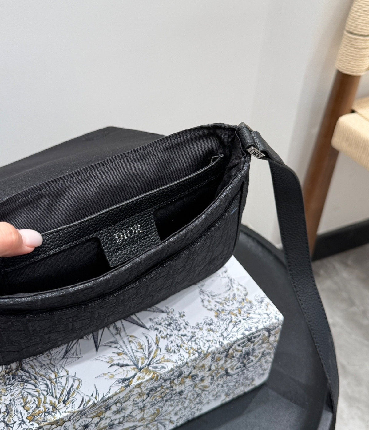 Dior Dark Monogram Flap Messenger Bag — detail