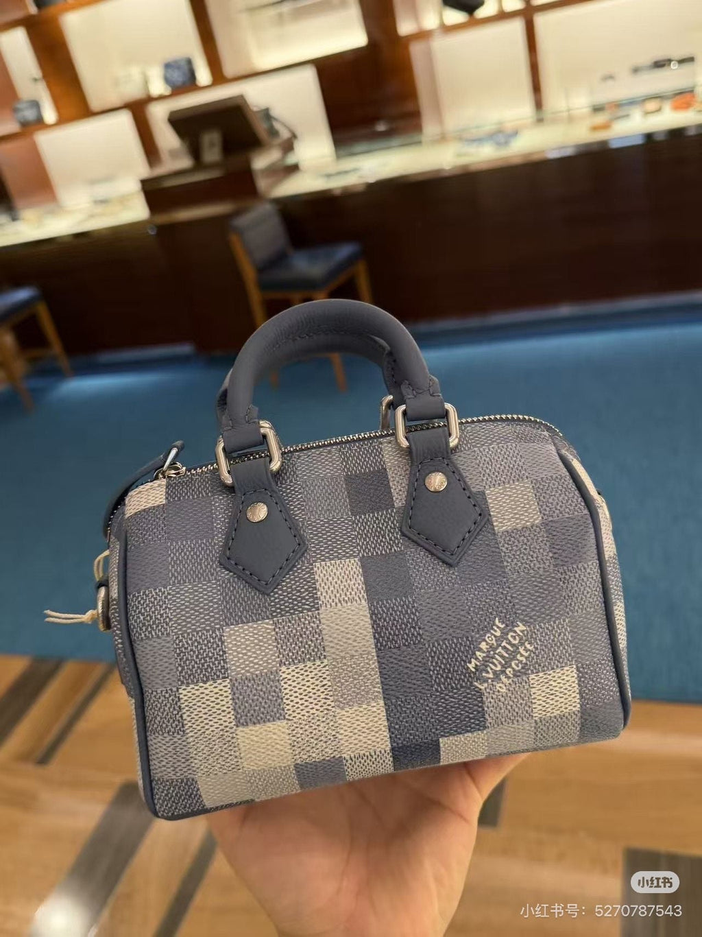 Louis Vuitton Speedy Blue Checker Satchel — model