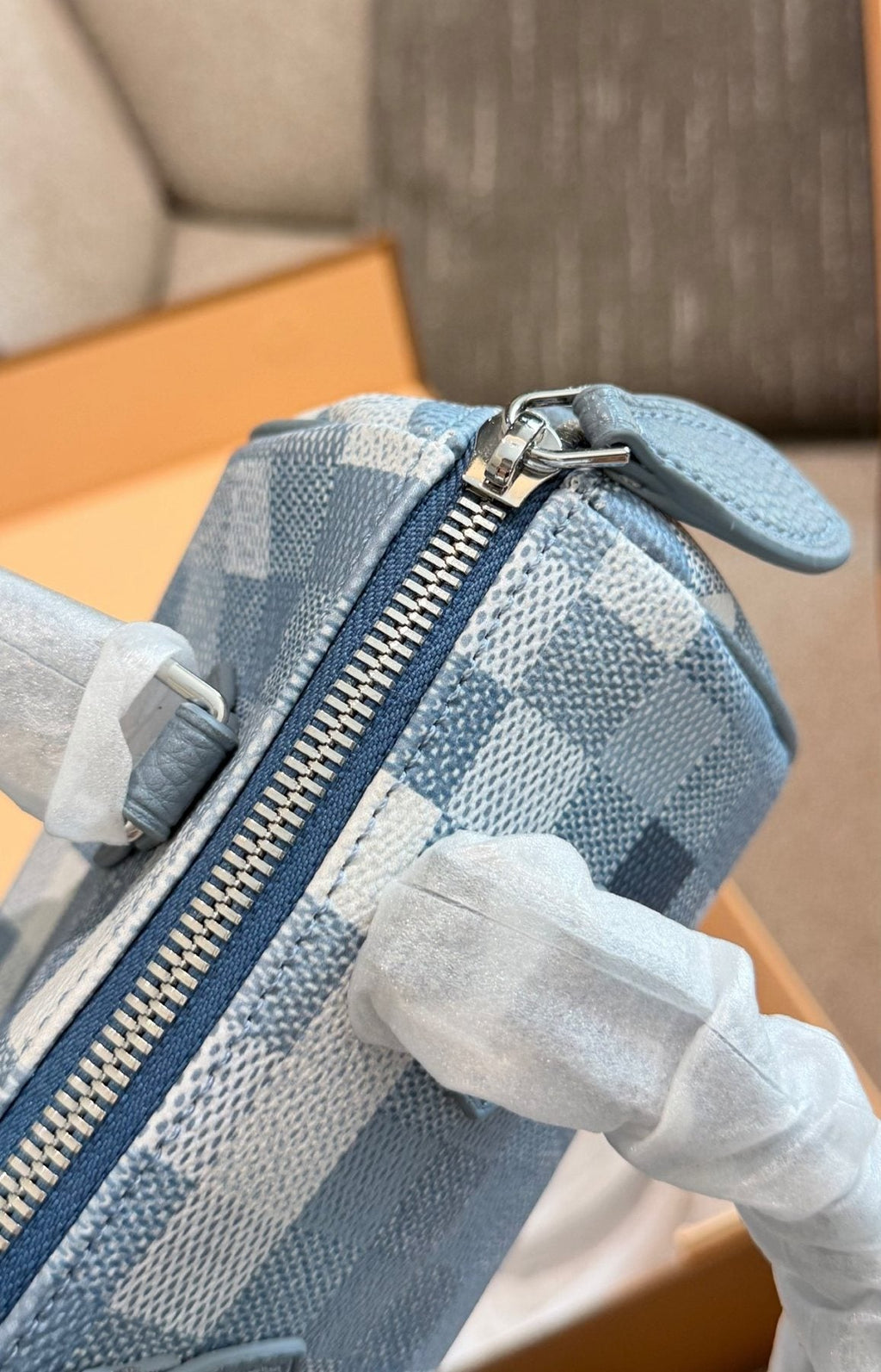 Louis Vuitton Speedy Blue Checker Satchel — detail
