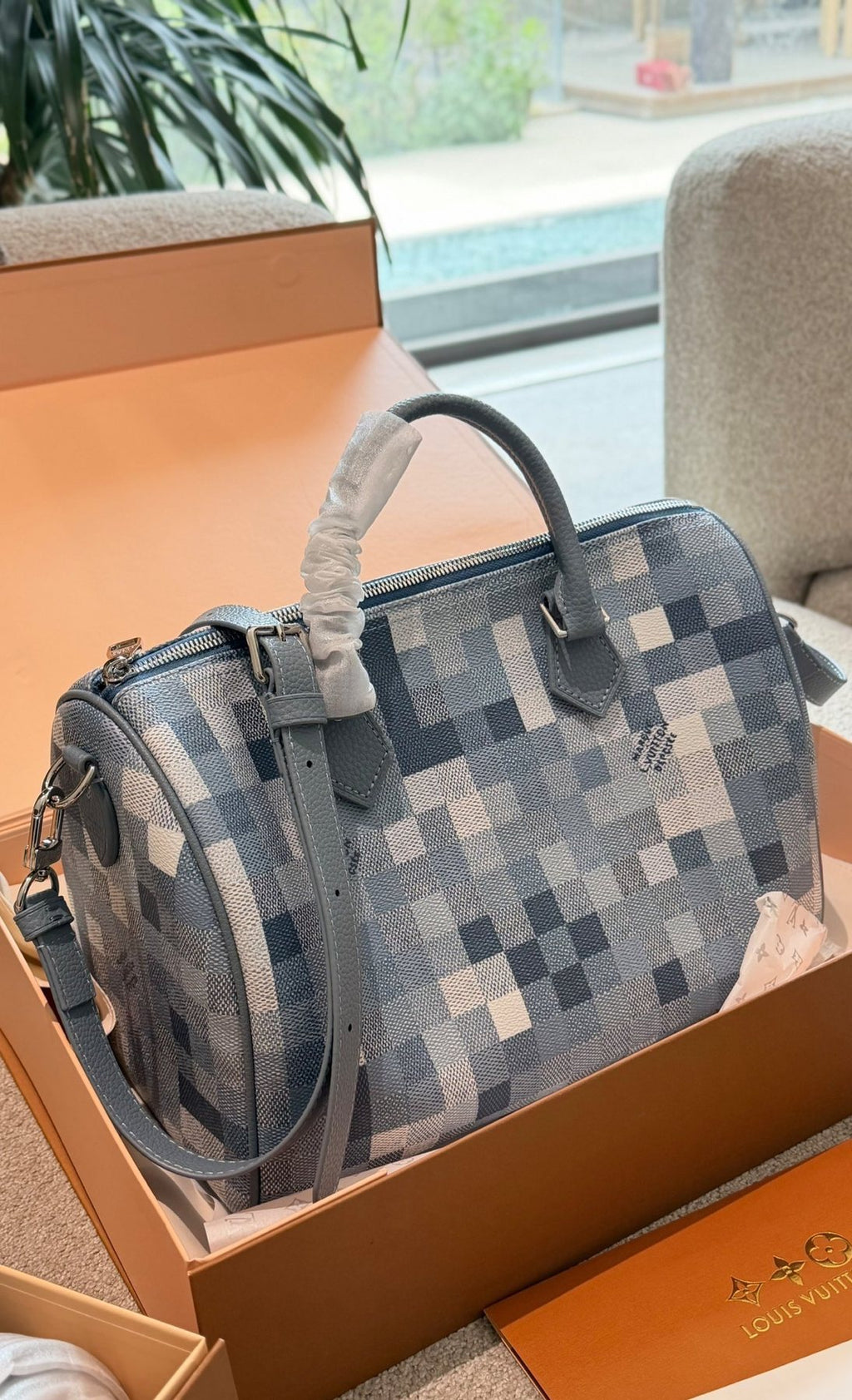 Louis Vuitton Speedy Blue Checker Satchel — front