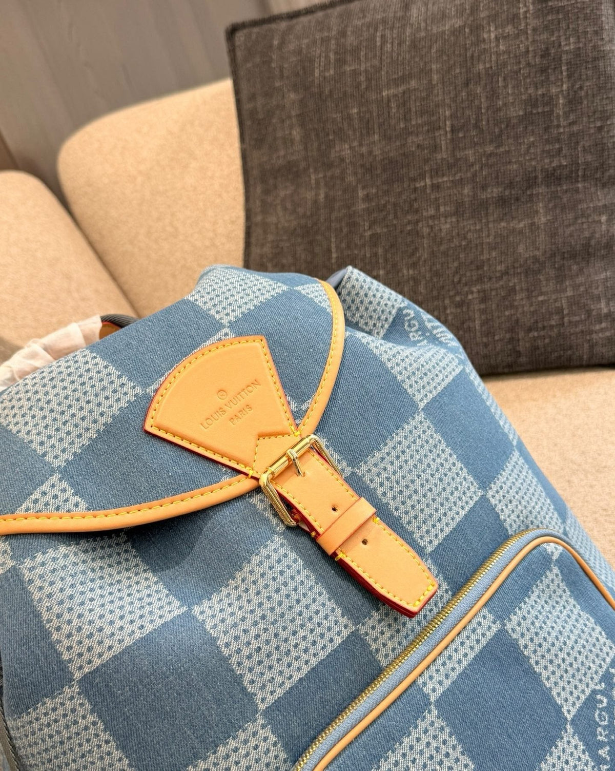 Louis Vuitton Checker-Pattern Flap Backpack — detail