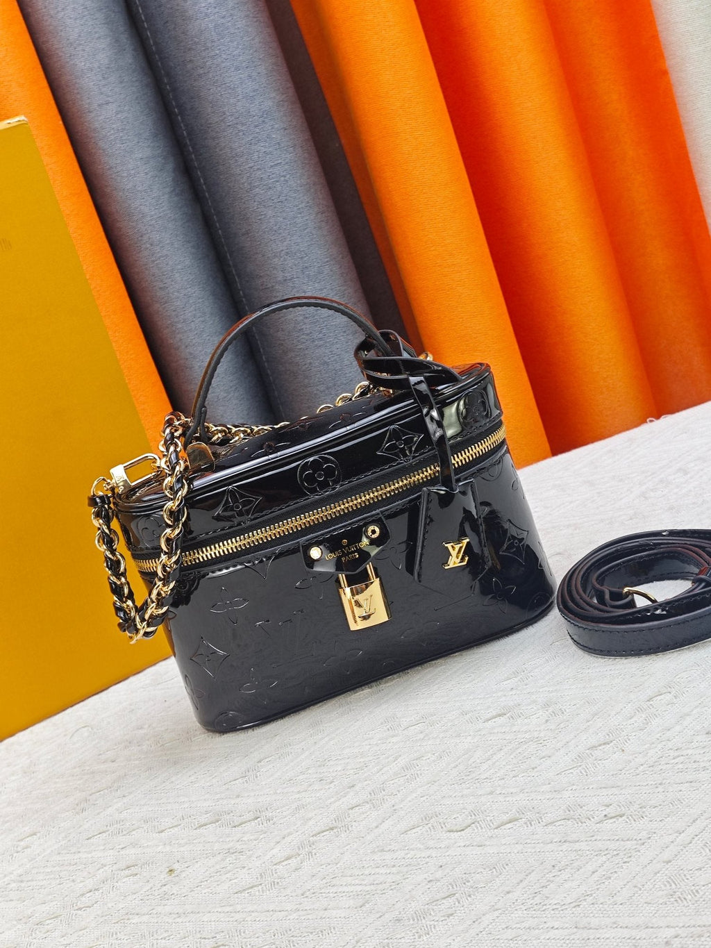 Louis Vuitton Vanity Chain Pouch in Glossy Black Monogram — hero
