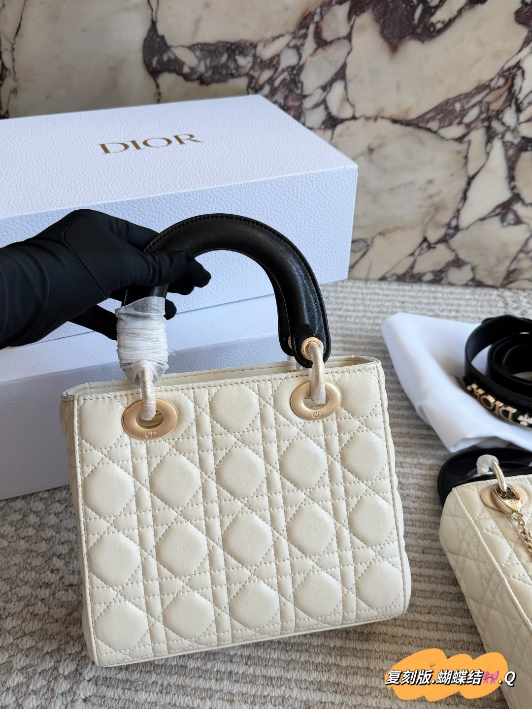 Dior Lady Dior Ivory Quilted Top-Handle Bag — back