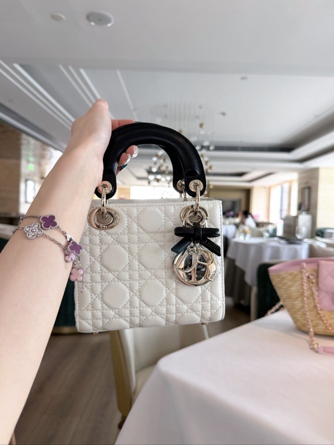 Dior Lady Dior Ivory Quilted Top-Handle Bag — hero