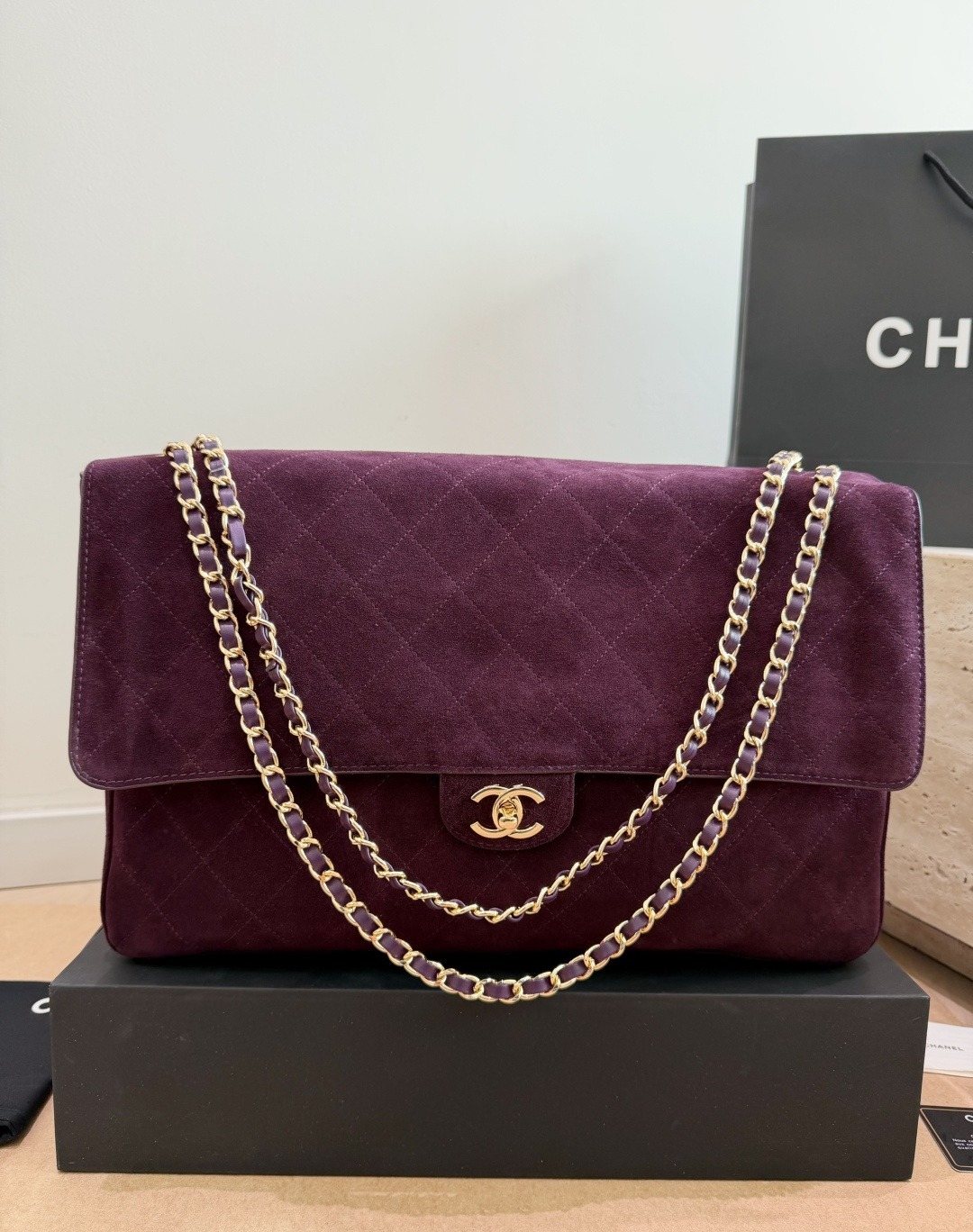 Chanel Maxi Flap Plum Quilted Shoulder Bag — front
