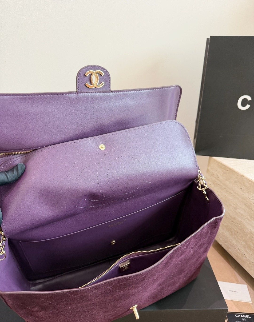 Chanel Maxi Flap Plum Quilted Shoulder Bag — detail