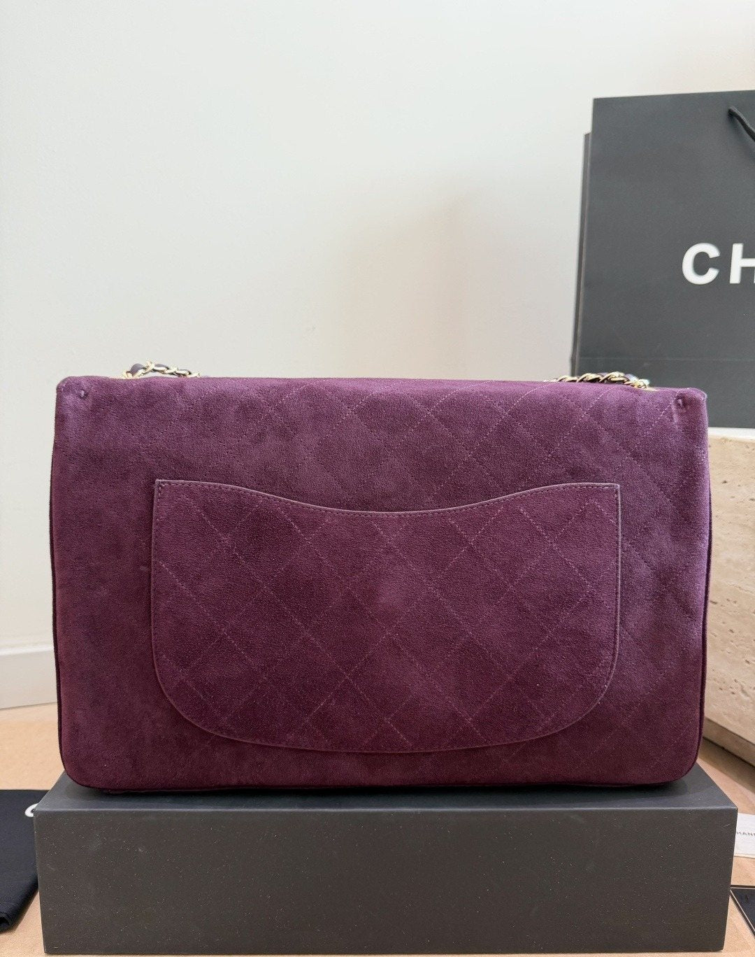 Chanel Maxi Flap Plum Quilted Shoulder Bag — back