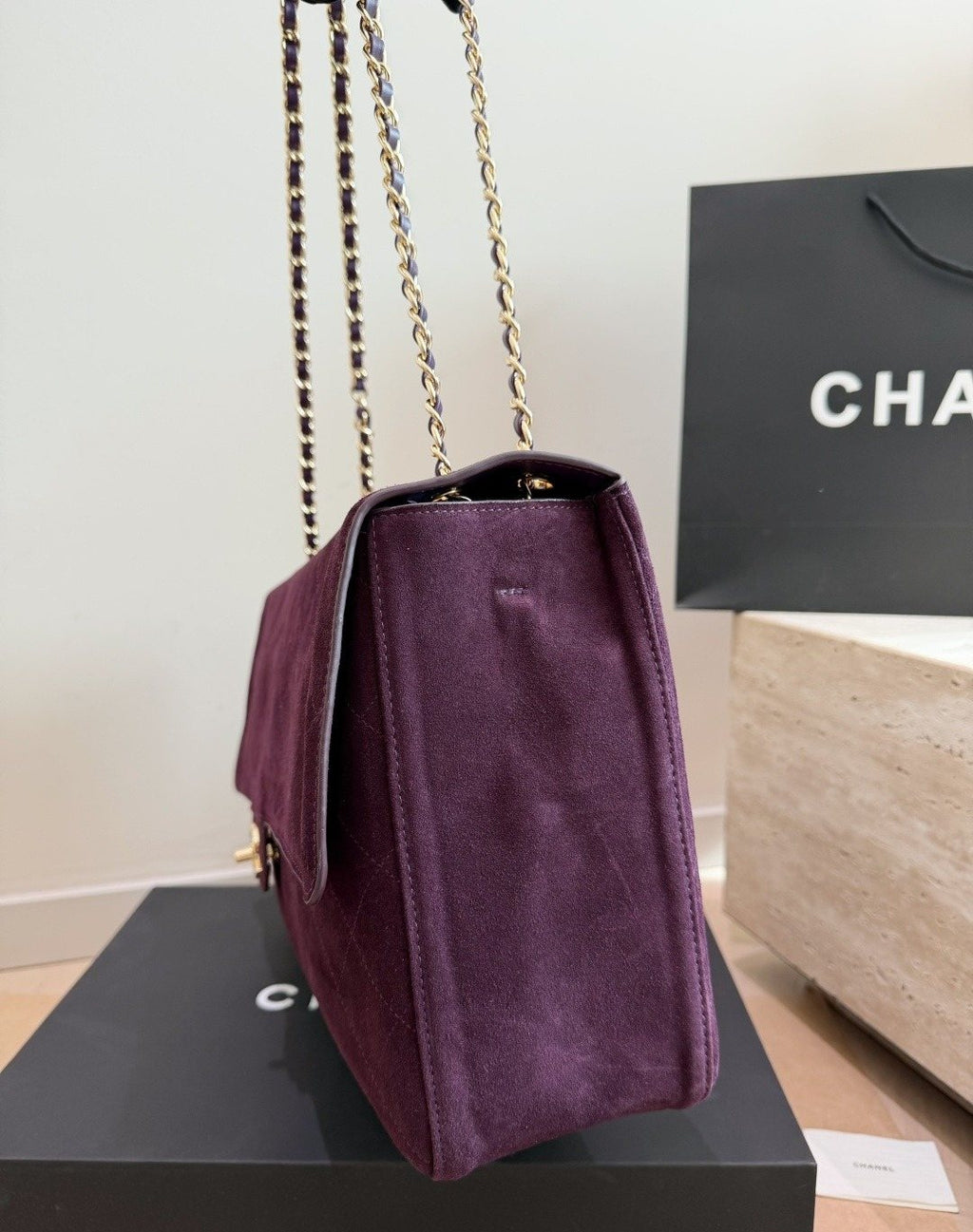 Chanel Maxi Flap Plum Quilted Shoulder Bag — side