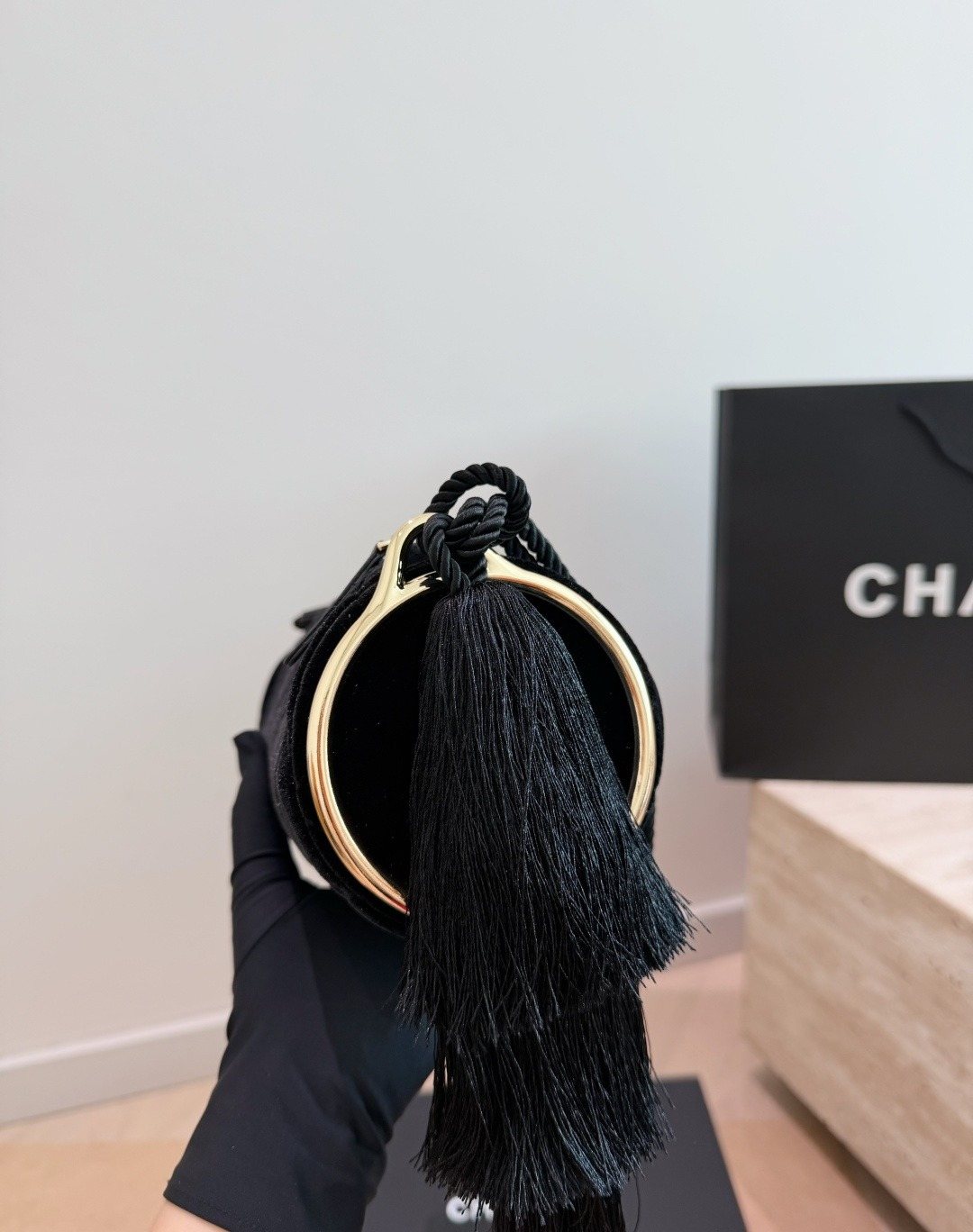 Chanel Quilted Velvet Barrel Shoulder Bag — side