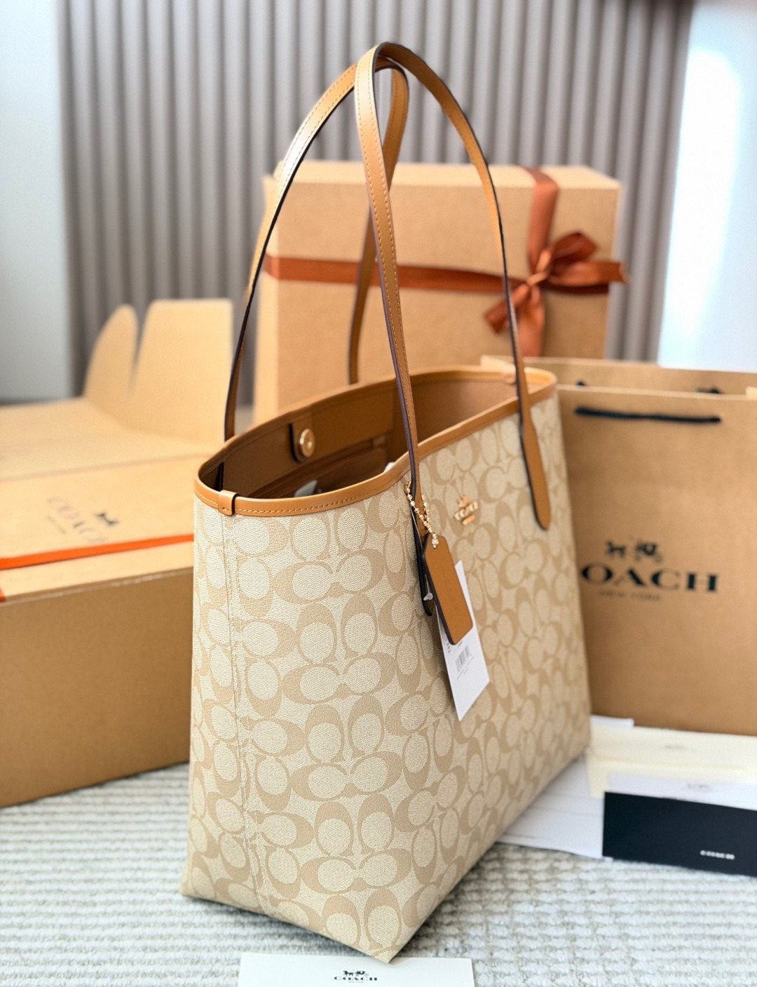 Coach City Tote in Signature Coated Canvas — side