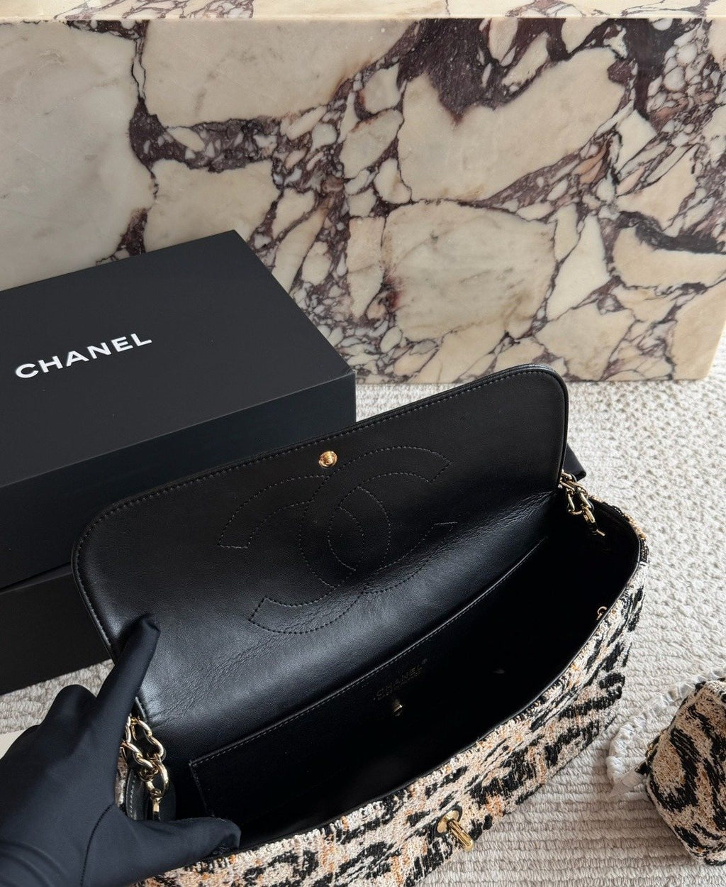 Chanel Textured Patterned Chain-Strap Flap Bag — detail