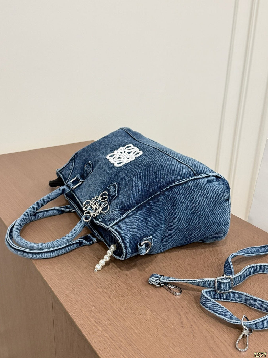 Loewe Denim Anagram Top-Handle Bag — side