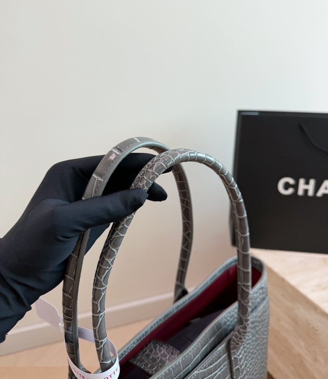 Chanel Cerf Crocodile-Embossed Tote Bag — detail