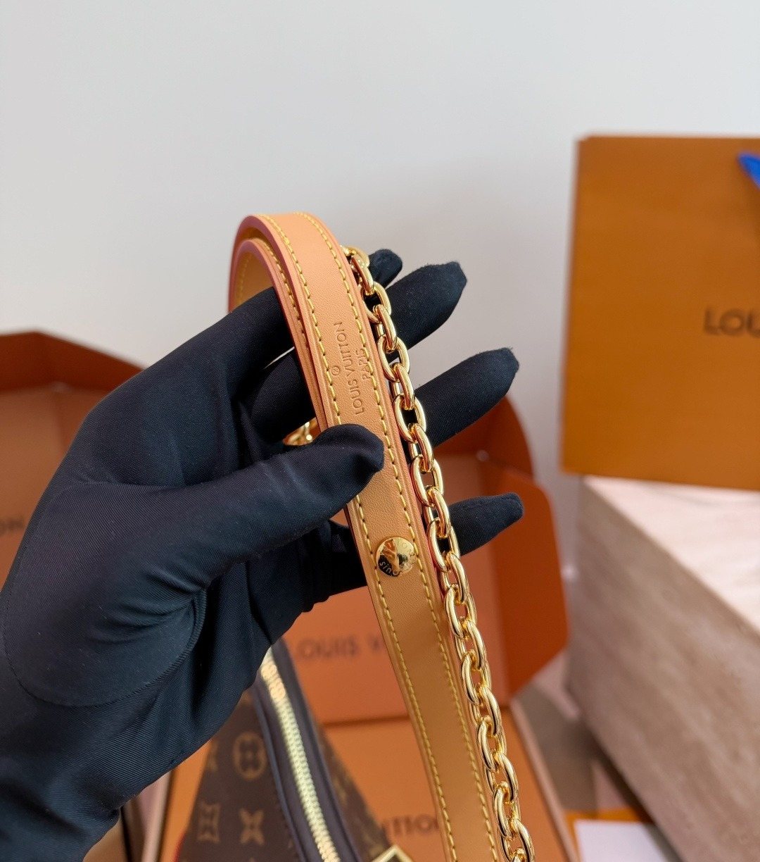 Louis Vuitton Monogram Curved-Top Chain Shoulder Bag — detail