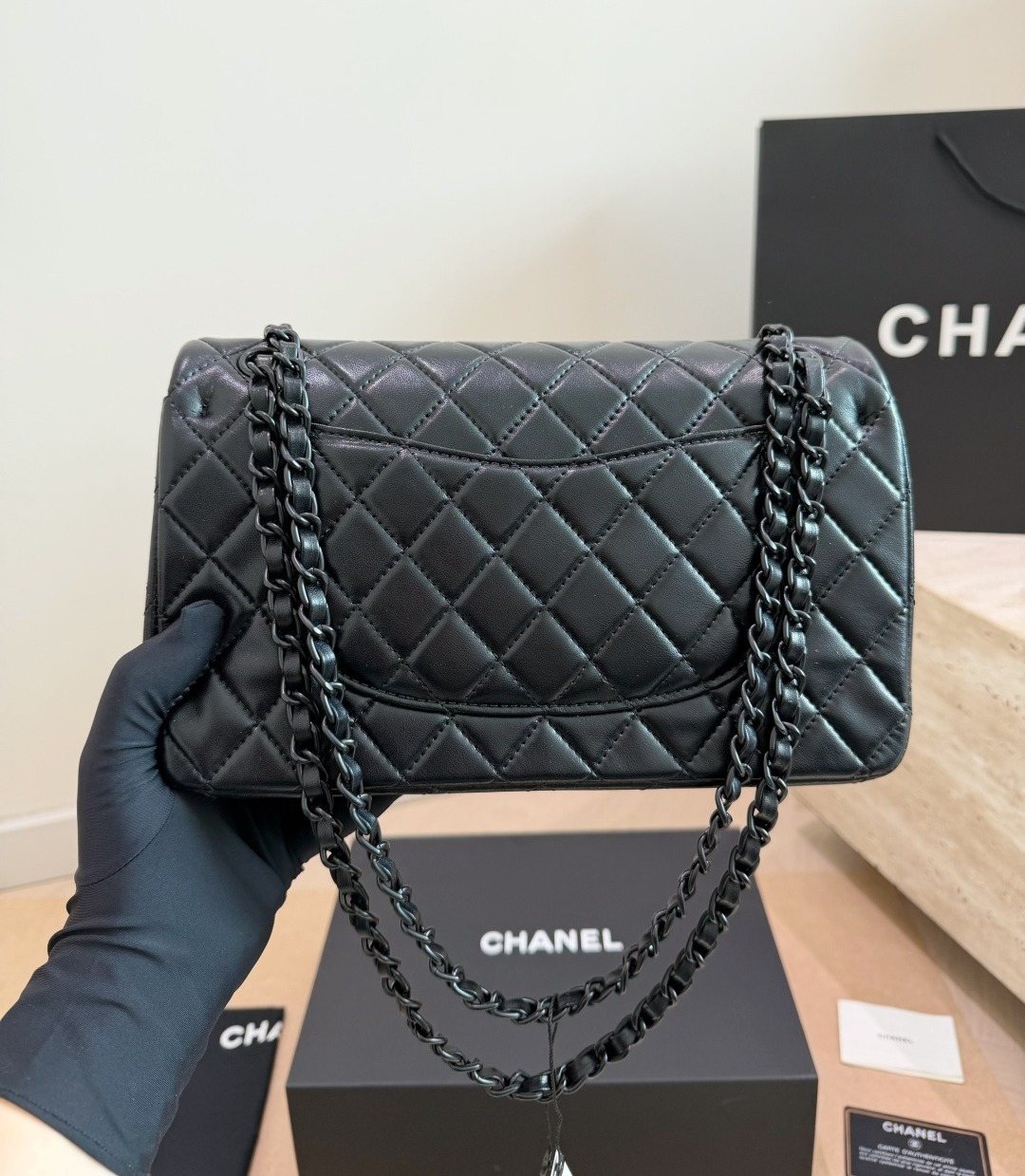 Chanel Black Diamond-Quilted Flap Shoulder Bag — back