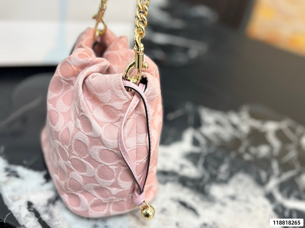 Coach Pink C-Pattern Drawstring Bucket Bag — side