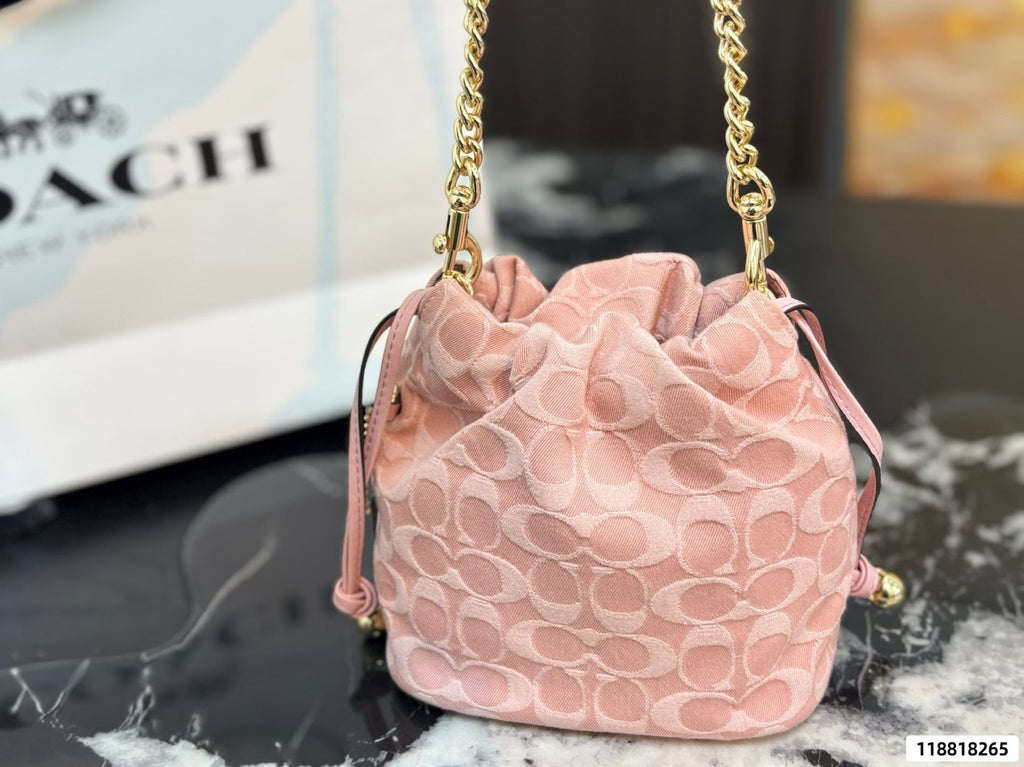 Coach Pink C-Pattern Drawstring Bucket Bag — back