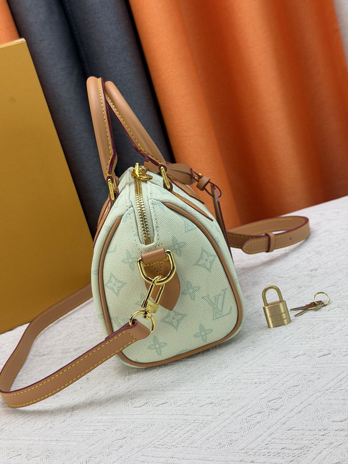 Louis Vuitton Alma BB Pale Mint Monogram Handbag — side